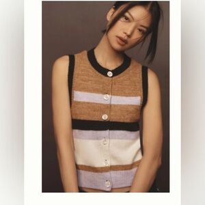 Striped Sleeveless Button-Up Sweater Vest
